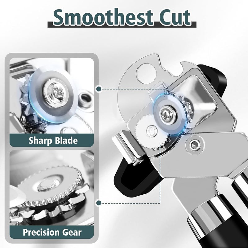 Yannier Multifunctional Heavy Duty Can Opener Manual Smooth Edge Can Opener and Bottle Openers with Magnet Durable Sharp Cutting Blade Comfortable Handle Big Effort-Saving Knob Kitchen Tool - Image 3
